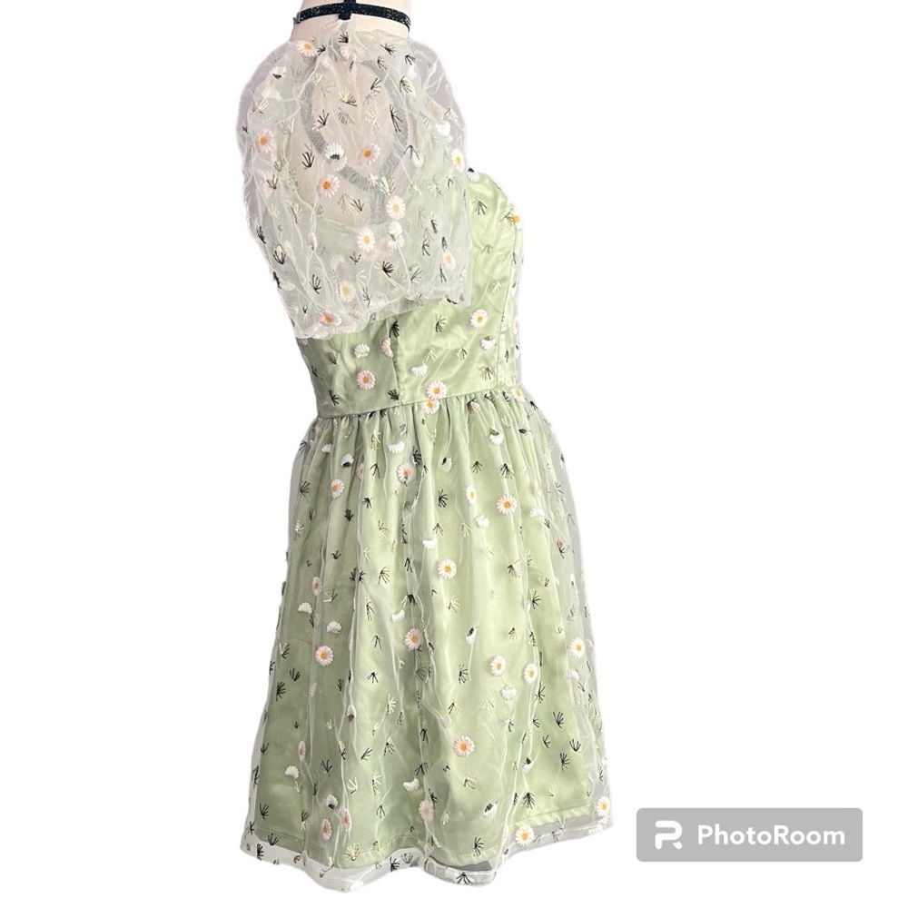Sugar Thrillz Dollskill Faircore whimsy pastel green daisy mini dress - Picture 3 of 13